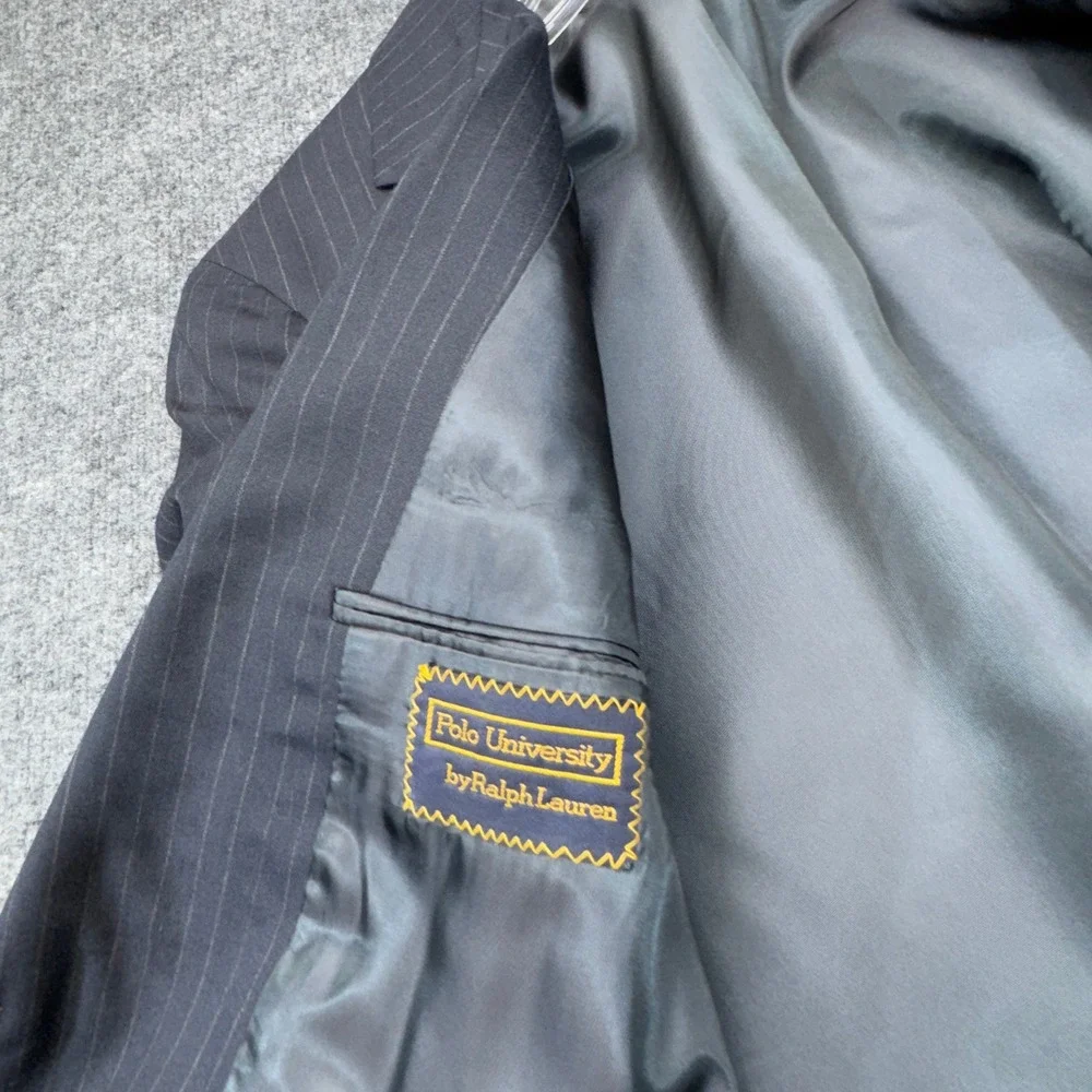 Polo University Ralph Lauren Blazer Mens 40R Navy Blue Pinstripe Wool Sport Coat